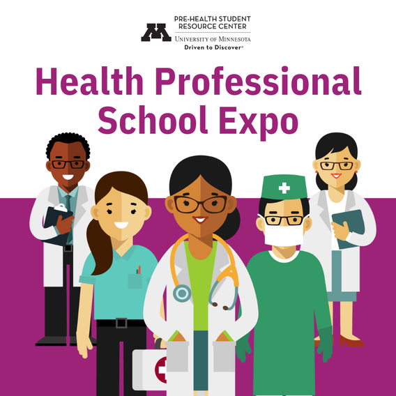 Graphic of health professionals under the text, Health Professional School Expo
